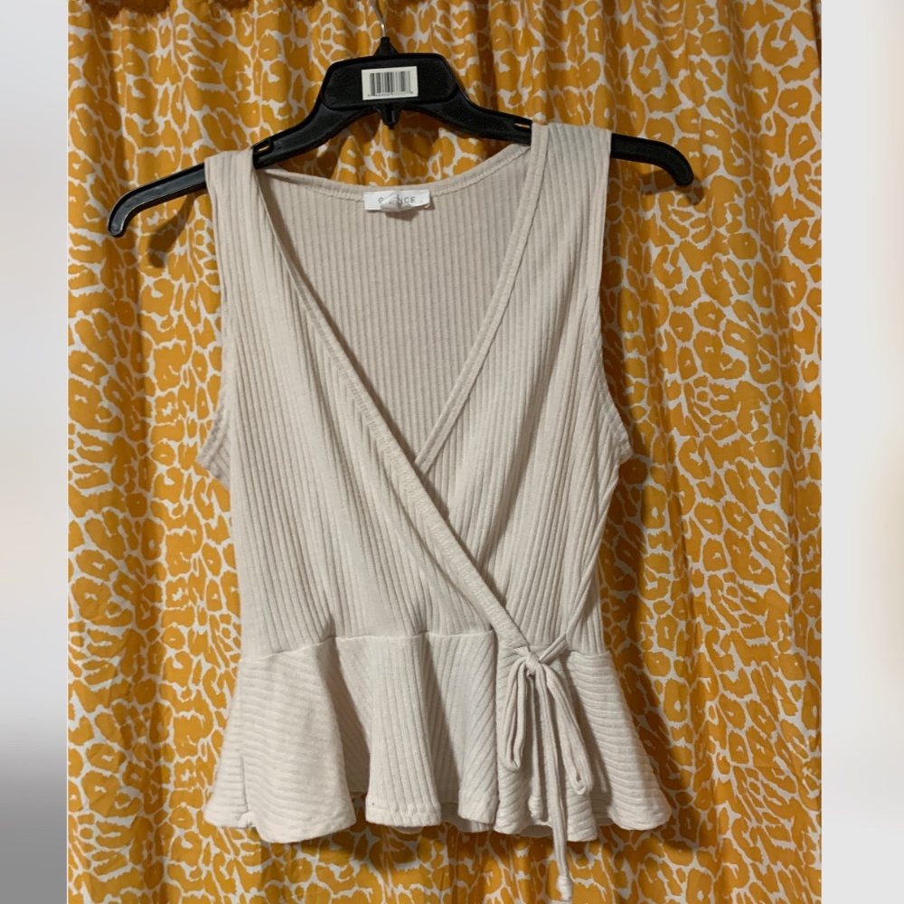 Glance Beige Peplum Tank with Tie